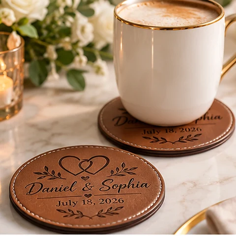 Personalized Wedding Names & Date Coasters - Set of 6 — Photo 6