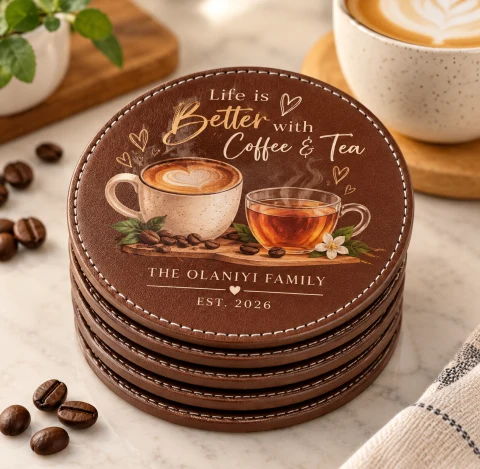 Coffee & Tea Lover Personalized Coaster Set of 6 — Photo 2
