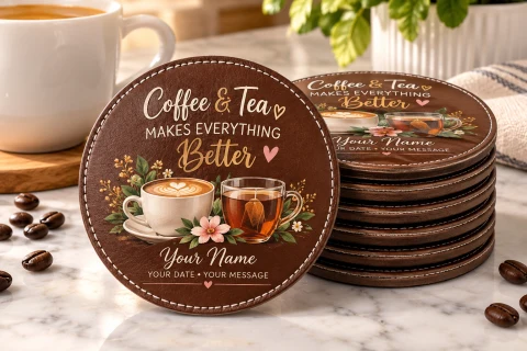 Coffee & Tea Lover Personalized Coaster Set of 6 — Photo 3