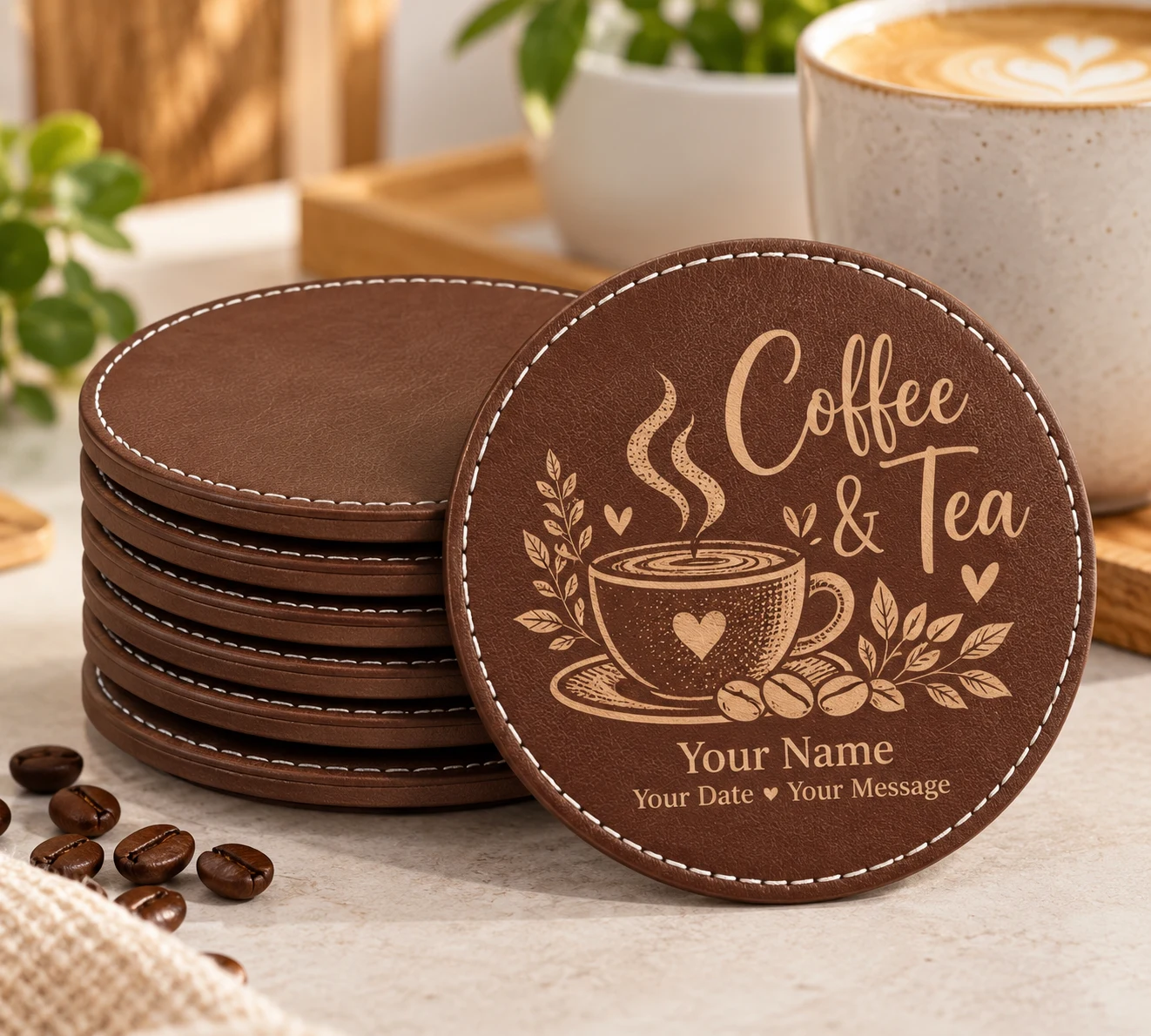 Coffee & Tea Lover Personalized Coaster Set of 6