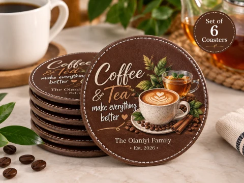Coffee & Tea Lover Personalized Coaster Set of 6 — Photo 8