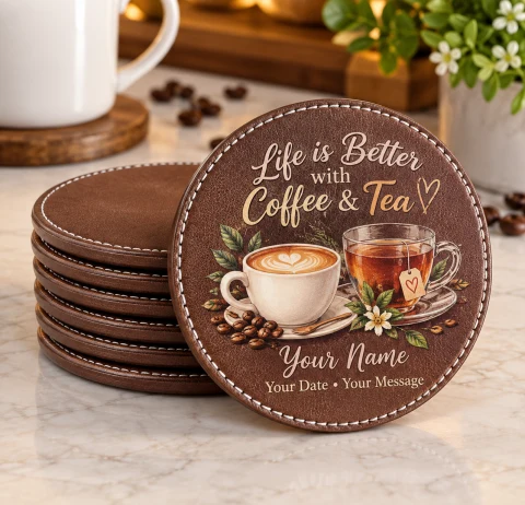 Coffee & Tea Lover Personalized Coaster Set of 6 — Photo 7