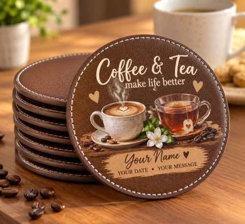 Coffee & Tea Lover Personalized Coaster Set of 6 — Photo 5