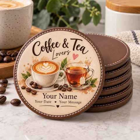 Coffee & Tea Lover Personalized Coaster Set of 6 — Photo 4