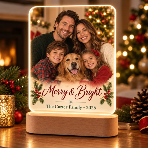 Personalized Family & Pet Christmas Acrylic LED Lamp — Photo 1