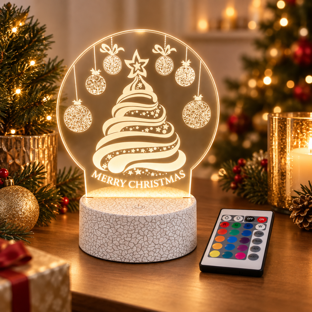 Merry Christmas Tree Acrylic LED Lamp