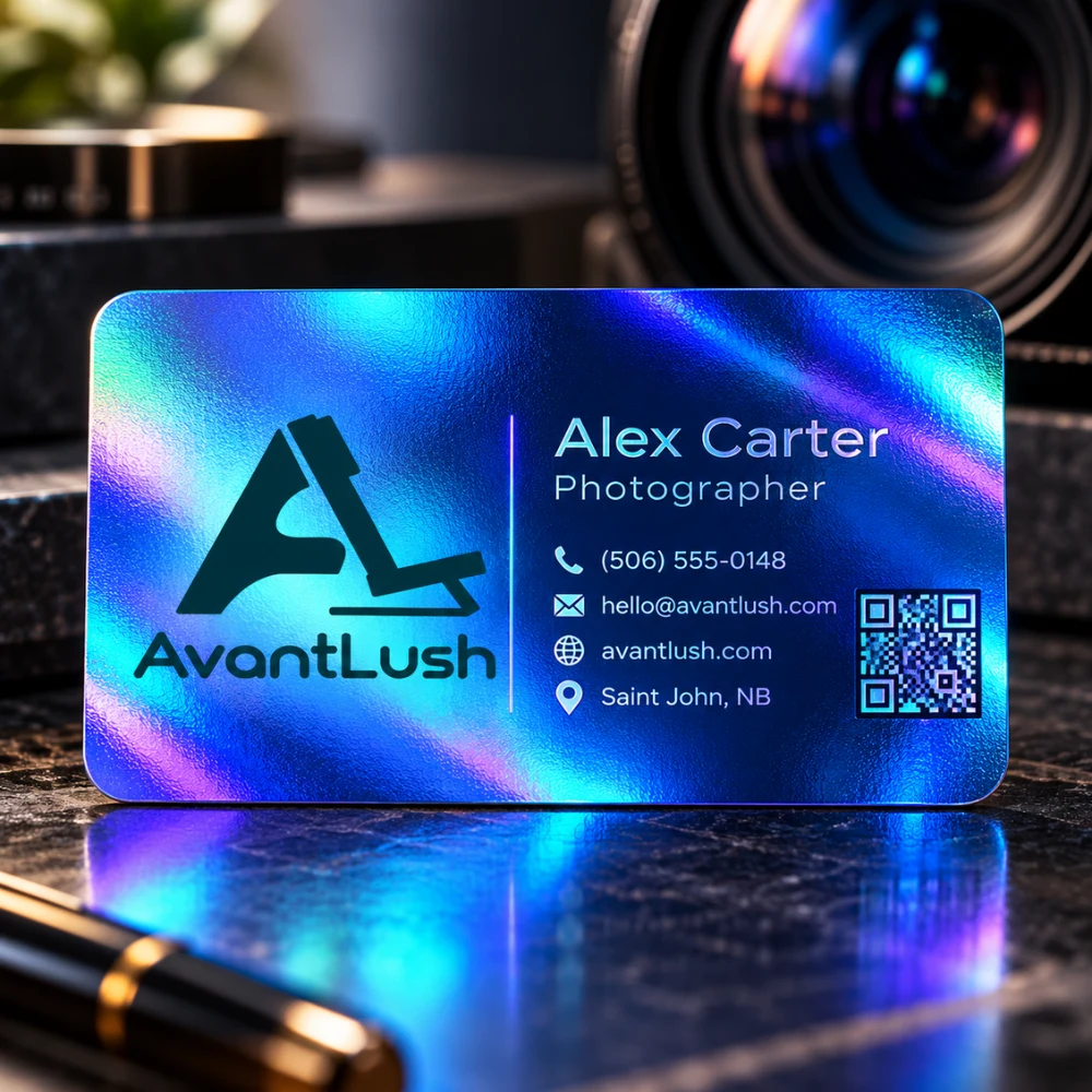 Blue Holographic Business Cards