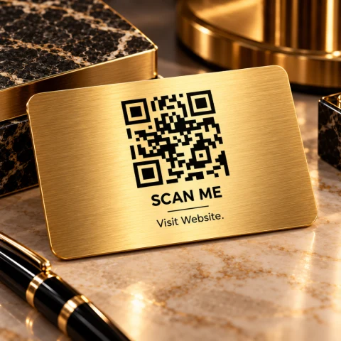 Gold Brushed Metallic QR Code Business Cards — Photo 3