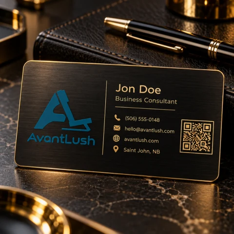 Black & Gold Brushed Metallic QR Code Business Cards — Photo 3