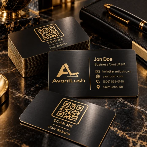 Black & Gold Brushed Metallic QR Code Business Cards — Photo 2