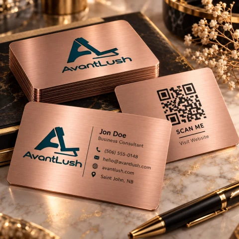 Rose Gold Brushed Metallic QR Code Business Cards — Photo 2