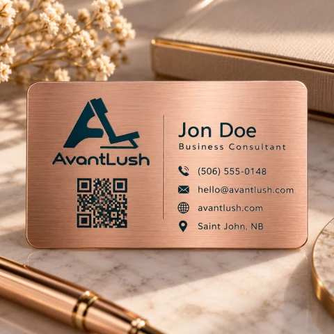 Rose Gold Brushed Metallic QR Code Business Cards — Photo 3