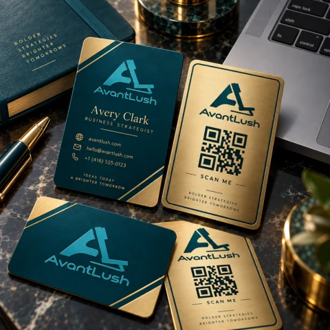 Gold & Teal Executive Premium QR Code Business Cards — Photo 3