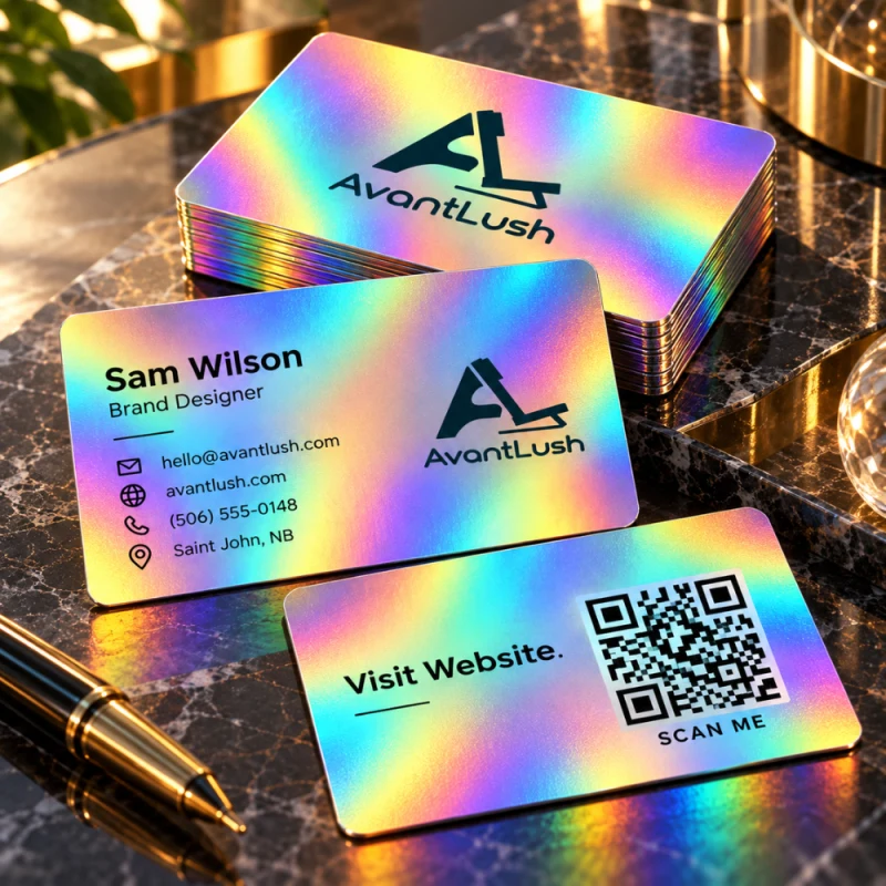 Rainbow Holographic QR Code Business Cards