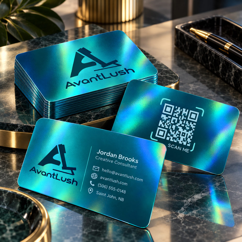 Teal Holographic QR Code Business Cards — photo 2 of 4