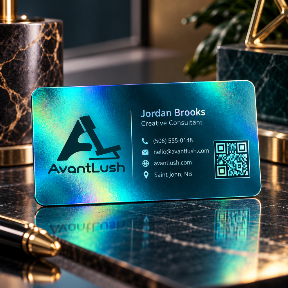 Teal Holographic QR Code Business Cards — photo 3 of 4