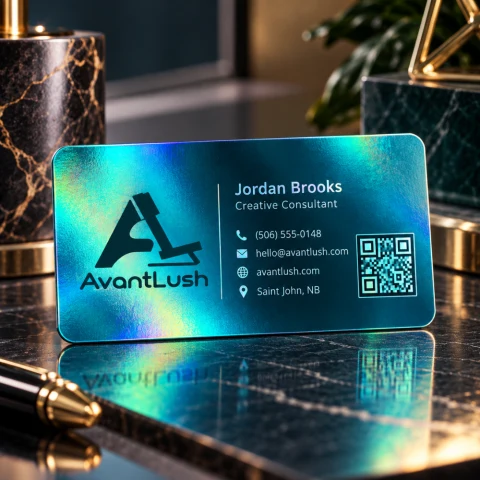 Teal Holographic QR Code Business Cards — Photo 3