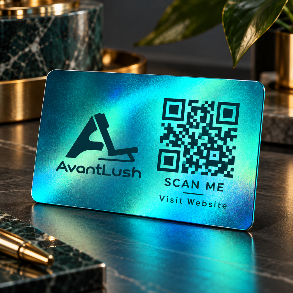Teal Holographic QR Code Business Cards
