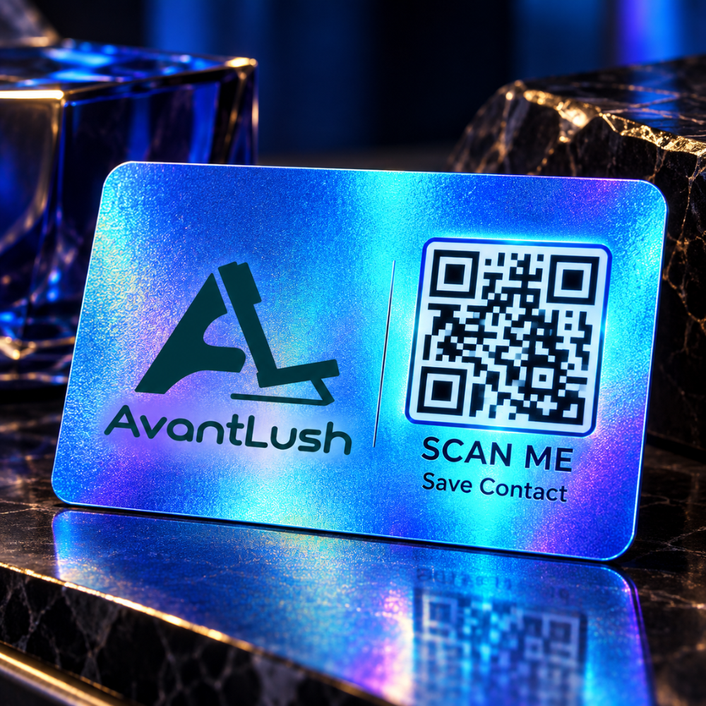 Blue Holographic QR Code Business Cards