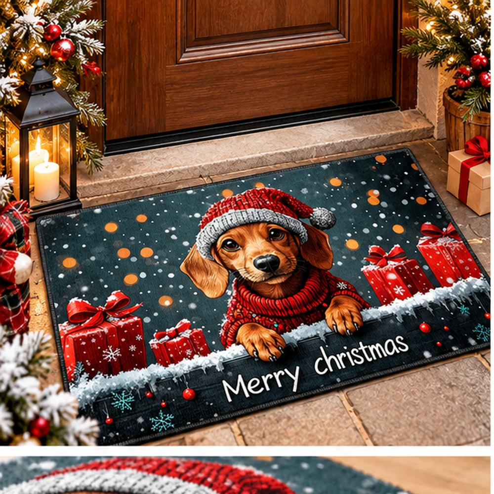 Christmas Dachshund Puppy Doormat