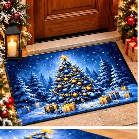 Blue Winter Christmas Tree Doormat — Photo 5