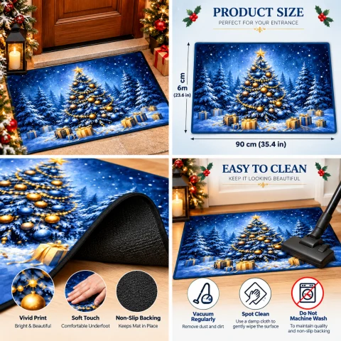 Blue Winter Christmas Tree Doormat — Photo 6