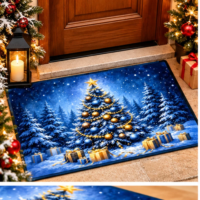 Blue Winter Christmas Tree Doormat