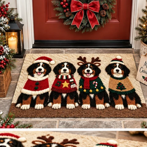 Four Christmas Dogs Holiday Doormat — Photo 1