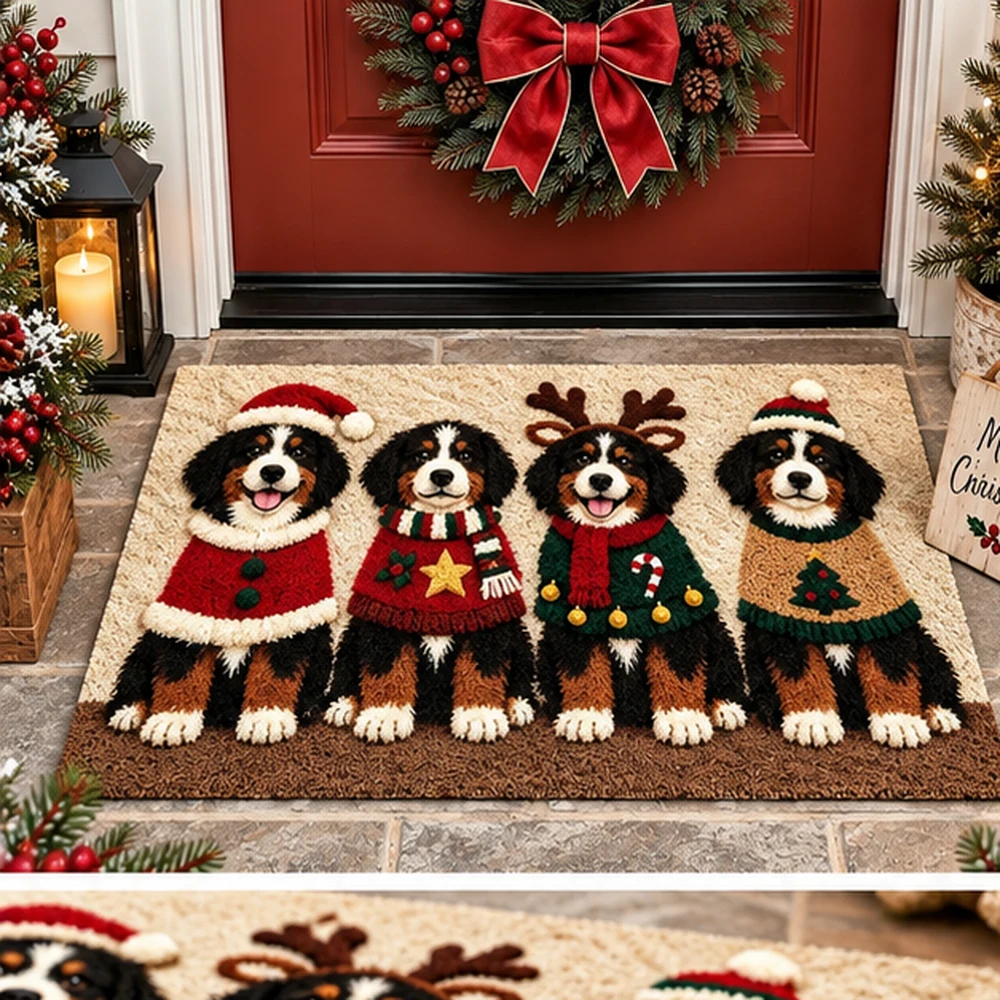Four Christmas Dogs Holiday Doormat