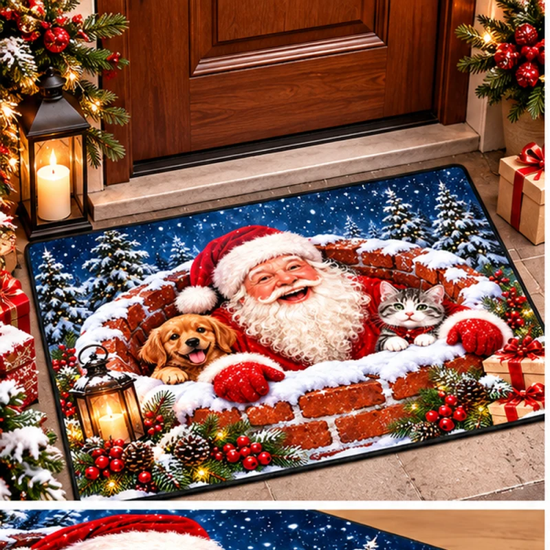 Santa Puppy and Kitten Christmas Doormat