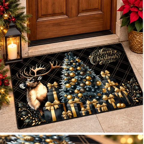 Black Gold Reindeer Christmas Doormat — Photo 1