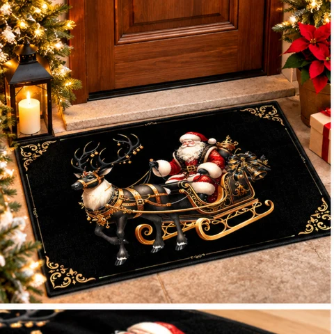 Black Gold Santa Sleigh Doormat — photo 1 of 21
