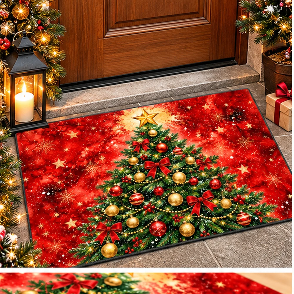 Red Christmas Tree Holiday Doormat