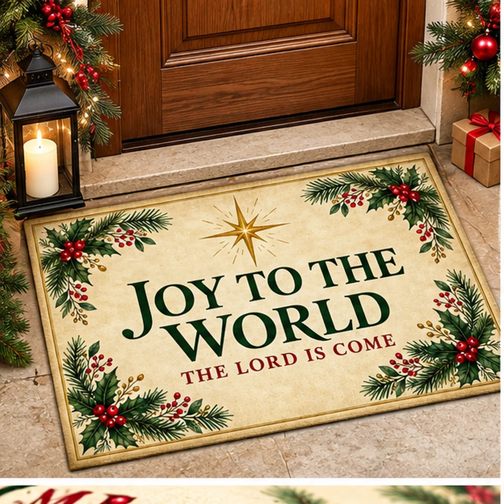 Joy to the World Holly Christmas Doormat - 60 × 90 cm (23.6" × 35.4")