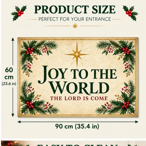 Joy to the World Holly Christmas Doormat - 60 × 90 cm (23.6" × 35.4") — photo 4 of 6