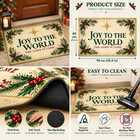 Joy to the World Holly Christmas Doormat - 60 × 90 cm (23.6" × 35.4") — photo 6 of 6