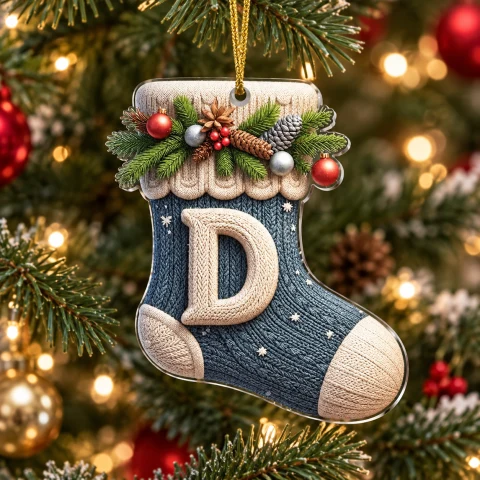 Letter D Knitted Stocking Acrylic Christmas Ornament — Photo 1