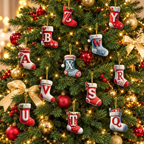 Letter D Knitted Stocking Acrylic Christmas Ornament — Photo 2