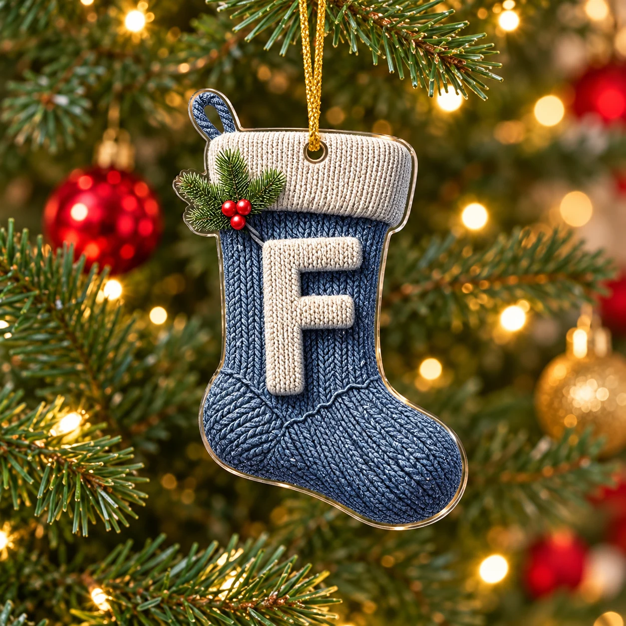 Letter F Knitted Stocking Acrylic Christmas Ornament