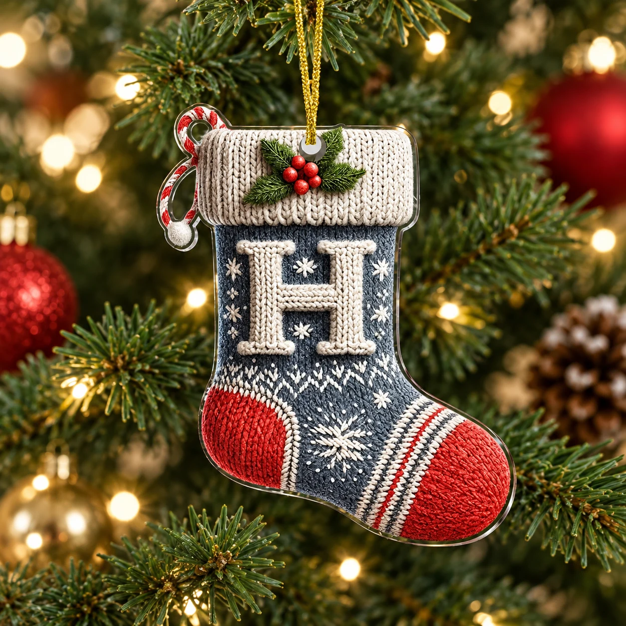 Letter H Knitted Stocking Acrylic Christmas Ornament