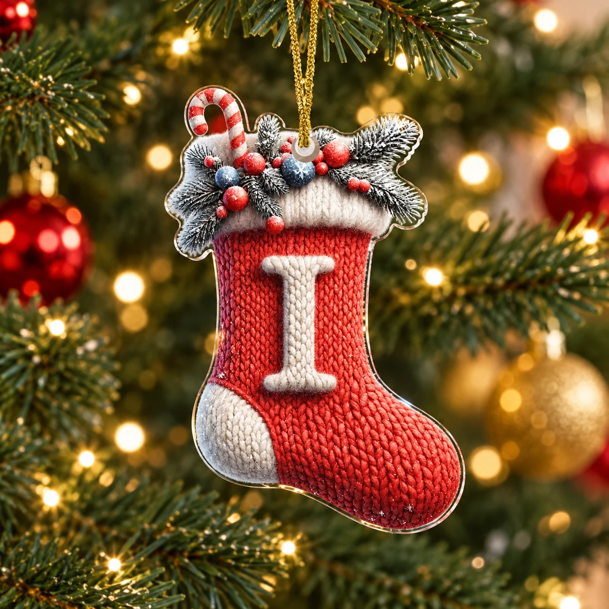 Letter I Knitted Stocking Acrylic Christmas Ornament