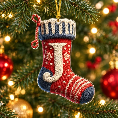 Letter J Knitted Stocking Acrylic Christmas Ornament — Photo 1