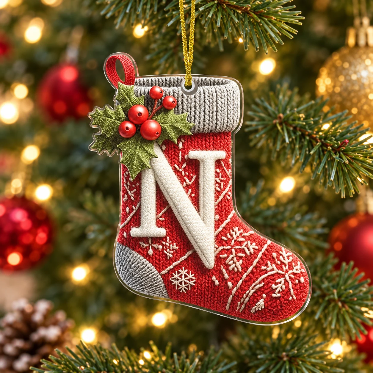 Letter N Knitted Stocking Acrylic Christmas Ornament
