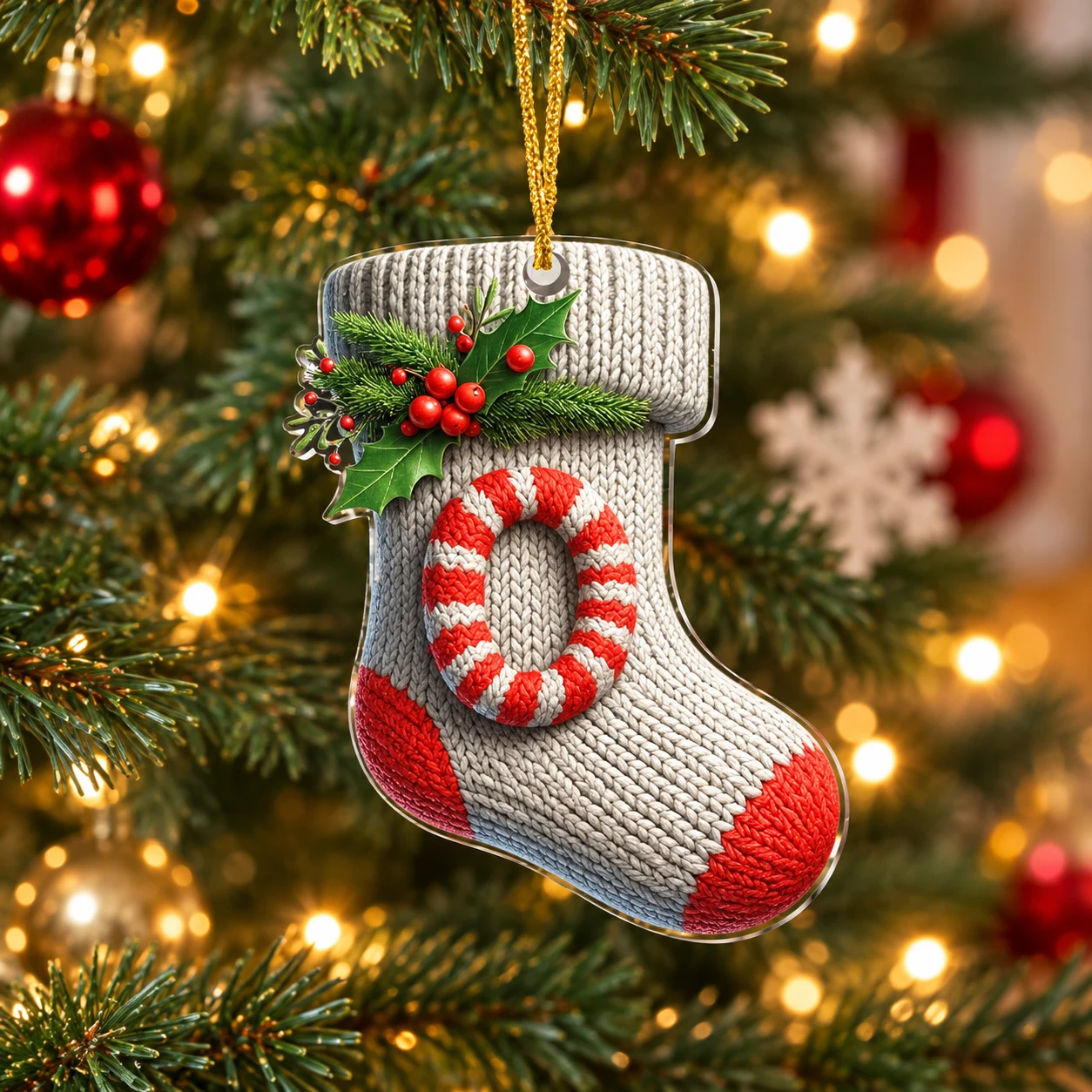 Letter O Knitted Stocking Acrylic Christmas Ornament