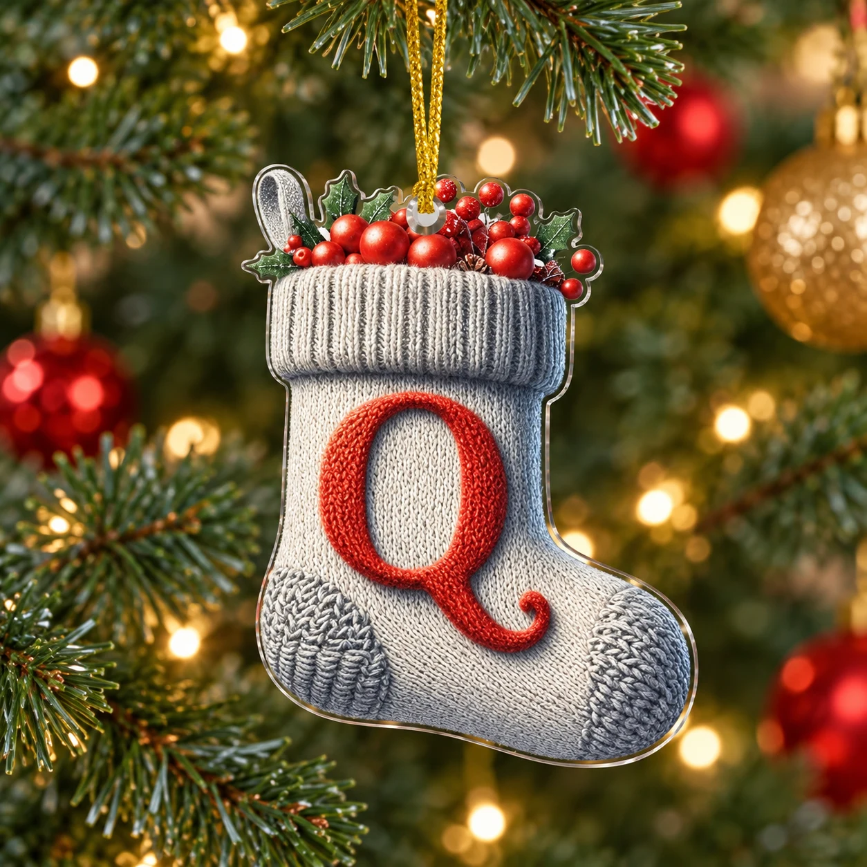 Letter Q Knitted Stocking Acrylic Christmas Ornament