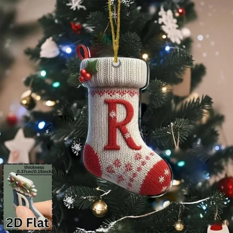 Letter R Knitted Stocking Acrylic Christmas Ornament — Photo 1