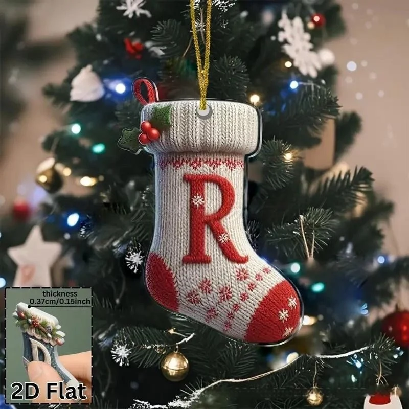 Letter R Knitted Stocking Acrylic Christmas Ornament