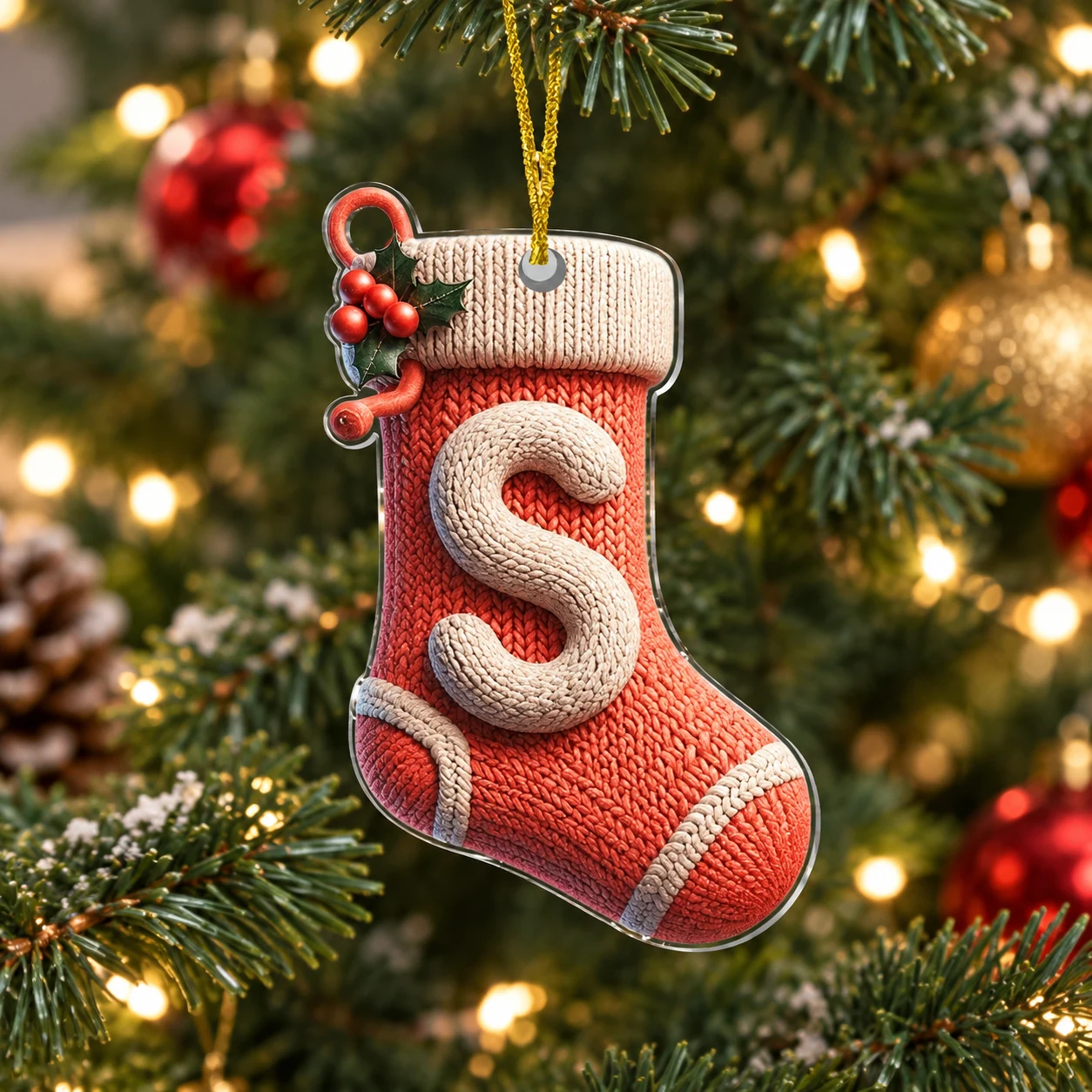 Letter S Knitted Stocking Acrylic Christmas Ornament