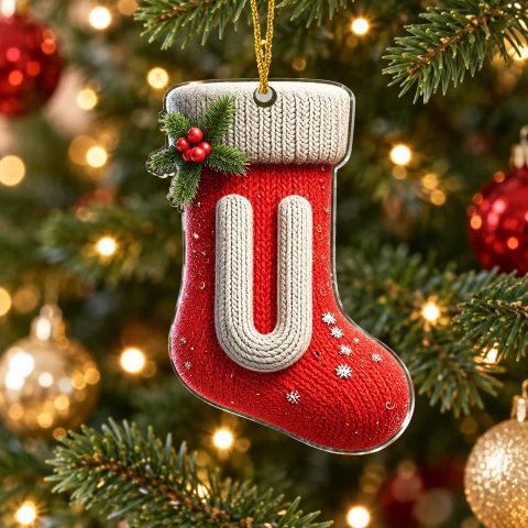 Letter U Knitted Stocking Acrylic Christmas Ornament — Photo 1