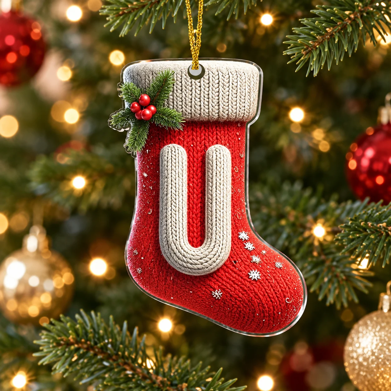 Letter U Knitted Stocking Acrylic Christmas Ornament
